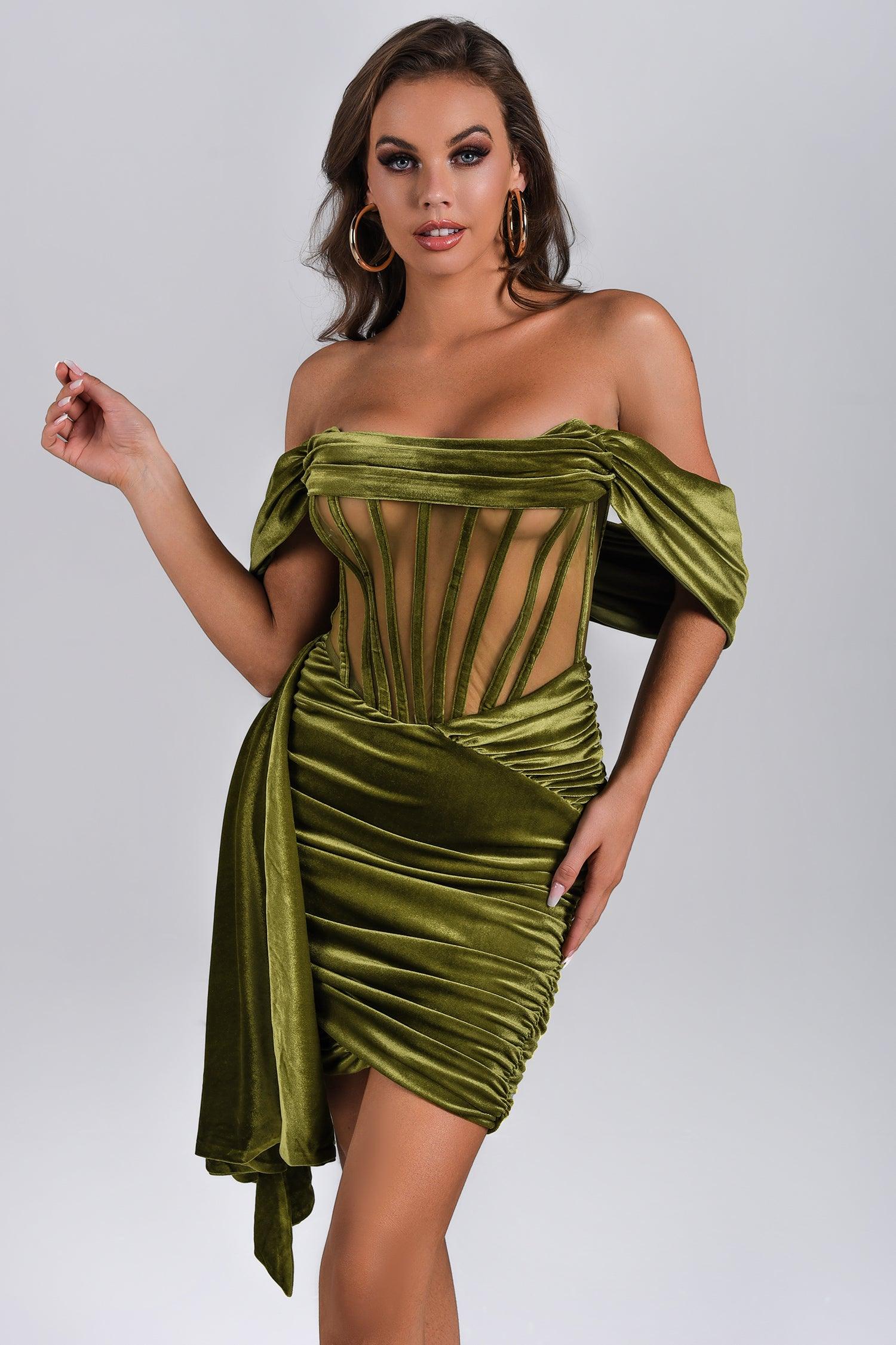 ElasaVelvetCorsetMiniDress-Green-1