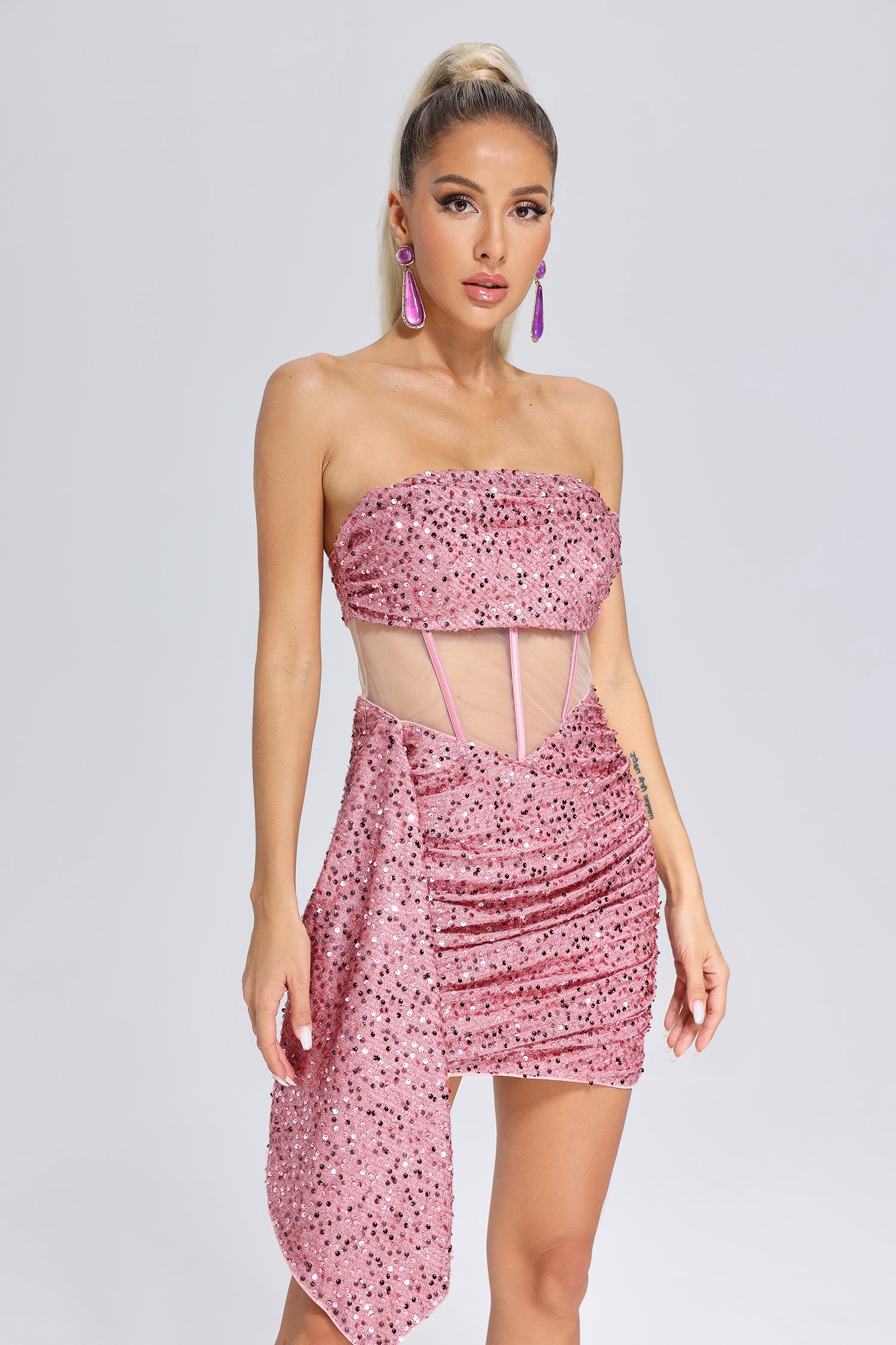 Janneth-Sequin-Ruched-Mini-Dress-3