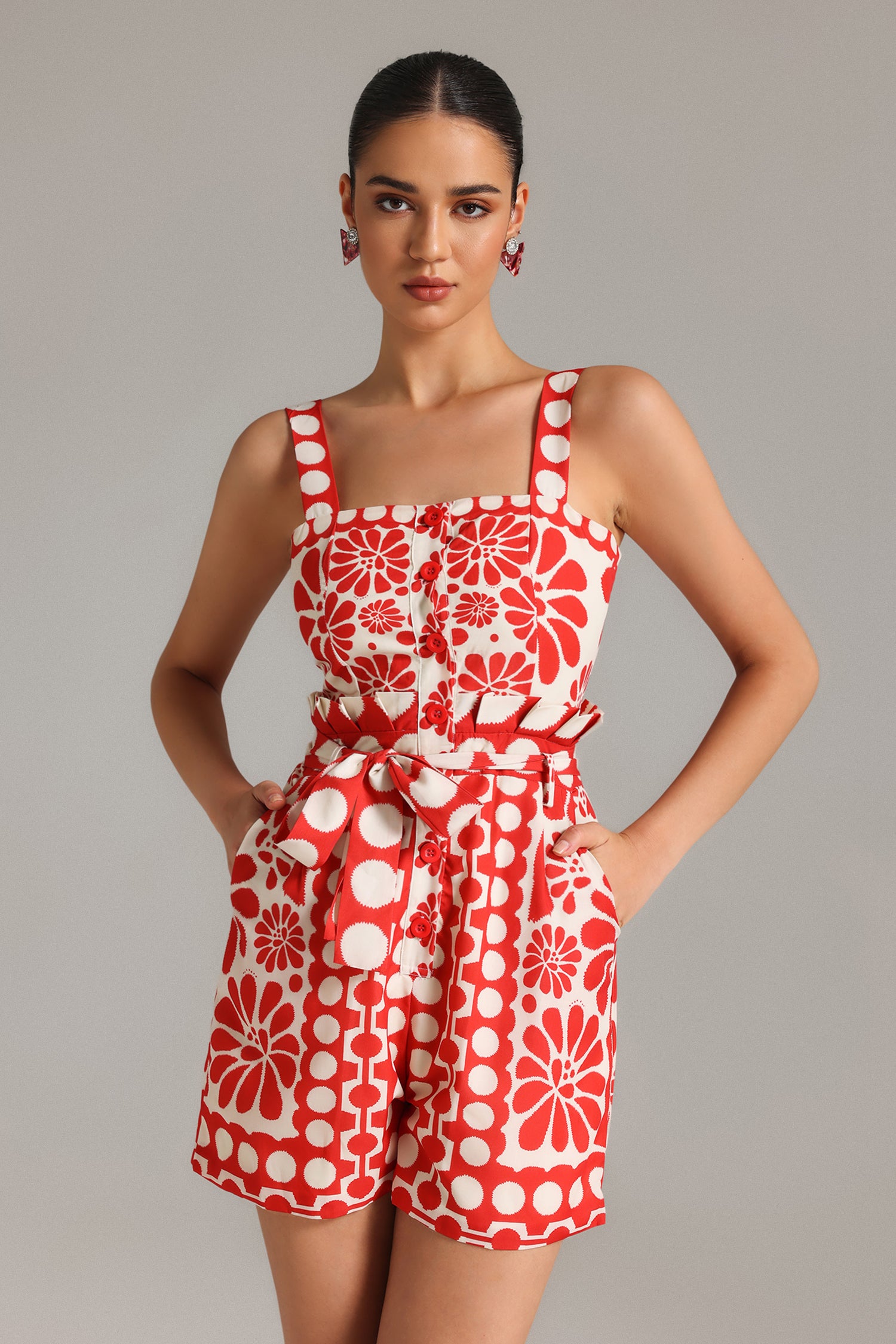 Kailani-Halter-Printed-Playsuit-Red-2