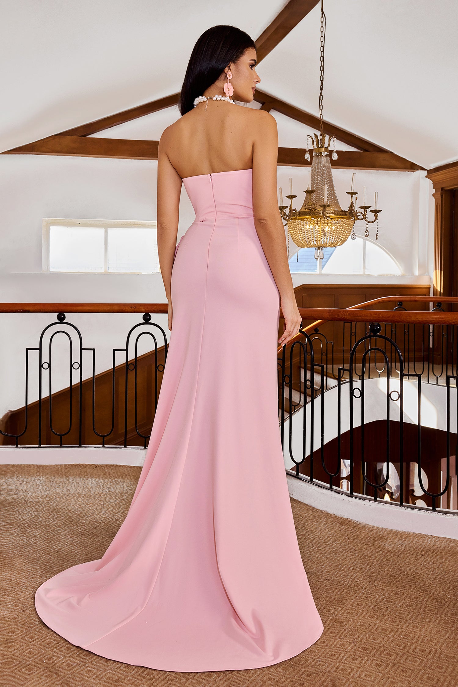 Sefa-Open-Shoulder-Flower-High-Slit-Maxi-Dress-Pink-3