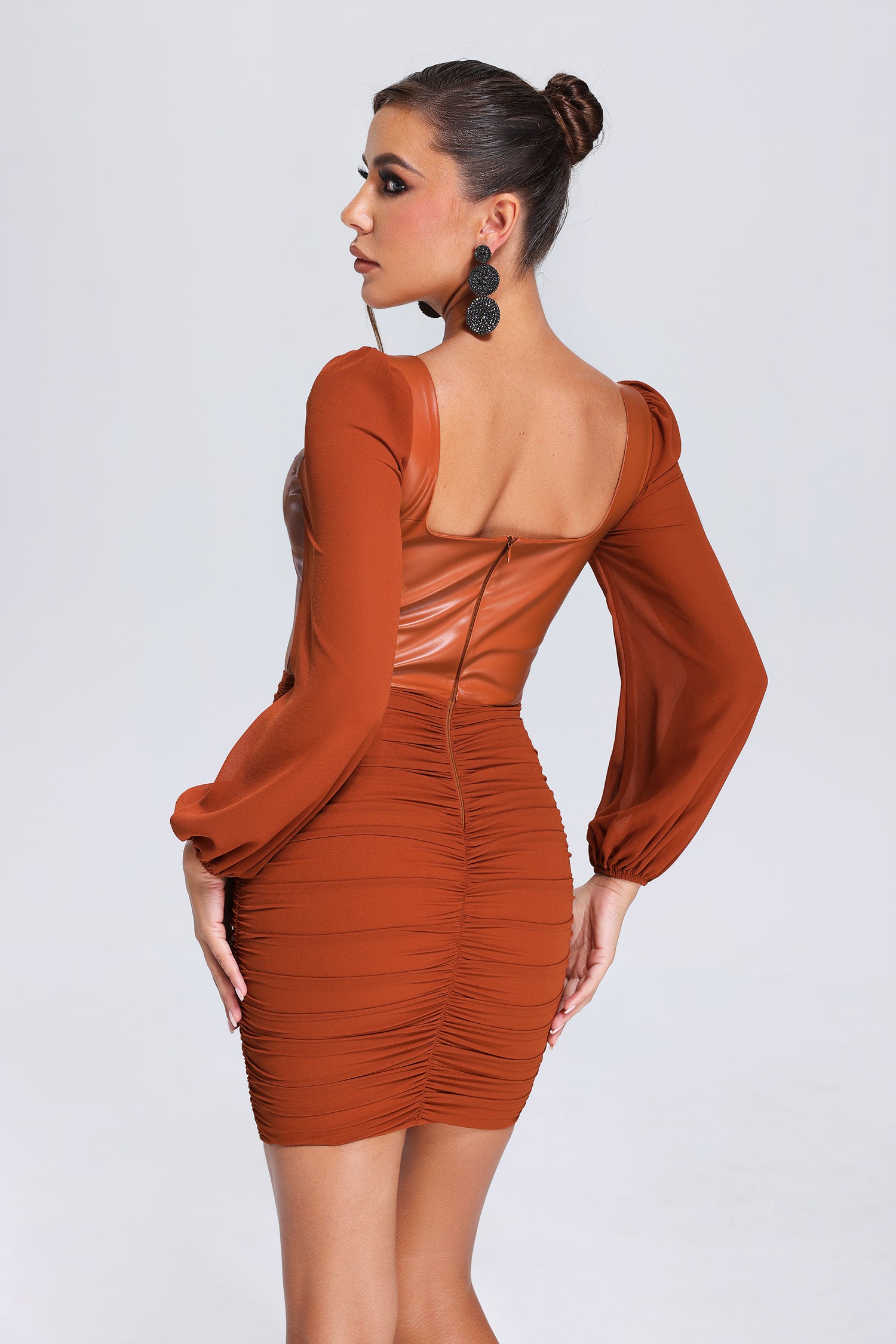 Villa-Eco-Leather-Ruched-Mini-Dress-1